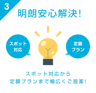 明朗安心解決!スポット対応から定額プランまで幅広くご提案!
